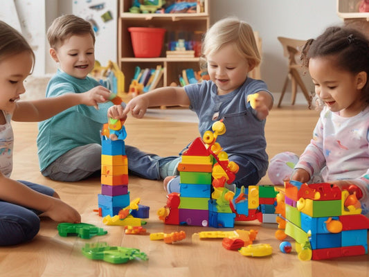 children playing with magnetic building sets