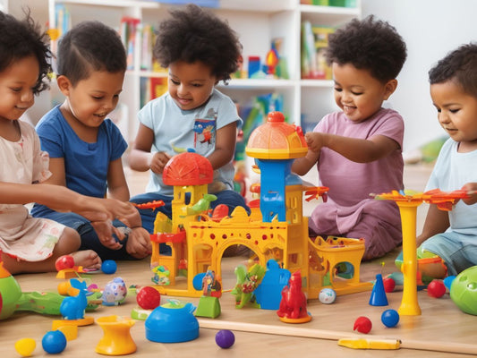 children playing with educational toys representing different world cultures