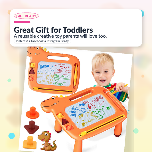 Dinosaur Magnetic Drawing Board for Kids – Mess-Free Reusable Doodle Pad Ages 3-8
