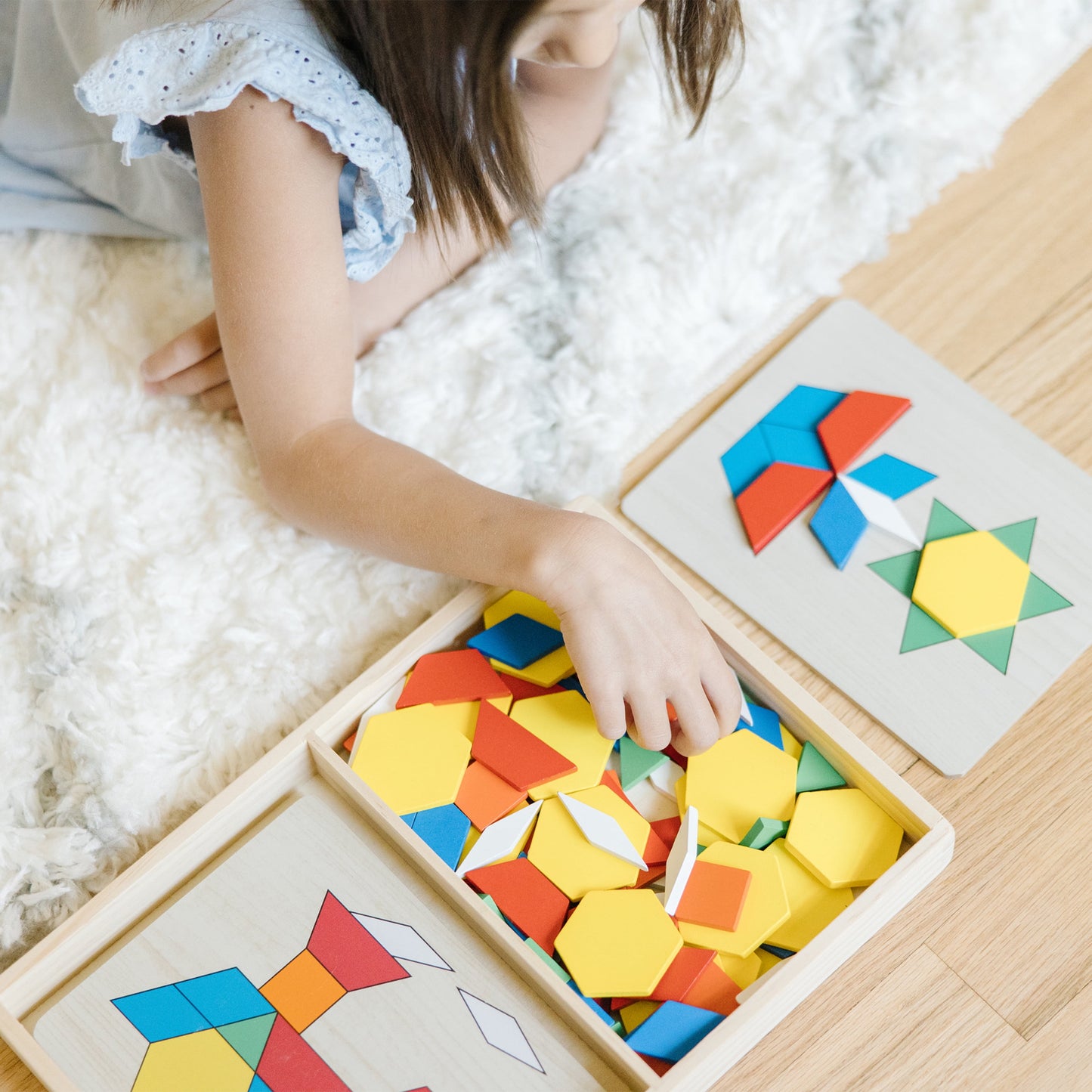 Pattern Blocks and Boards - Classic Toy with 120 Solid Wood Shapes and 5 Double-Sided Panels, Multi-Colored Animals Puzzle
