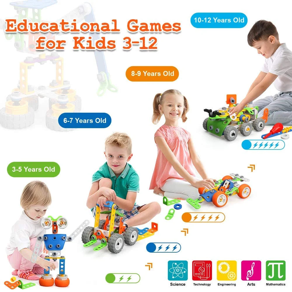 175 Pieces Building Blocks STEM Toys for 4 5 6 7 8+ Year Old Boys Erector Sets Kits Building Toys for Kids Age 4-8 6-8 5-7 8-10 Creative Learning Game Engineering Stem Projects Activities Gift