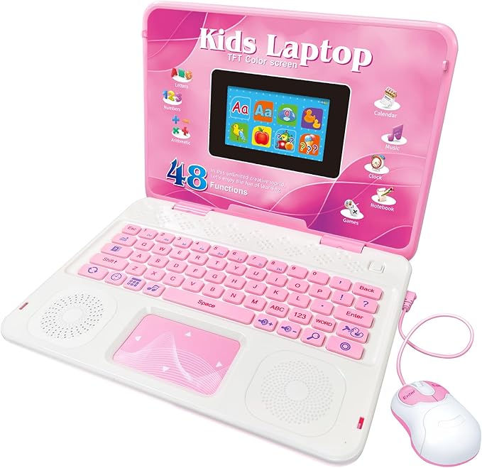 Pink Color-Screen Learning Laptop with Mouse