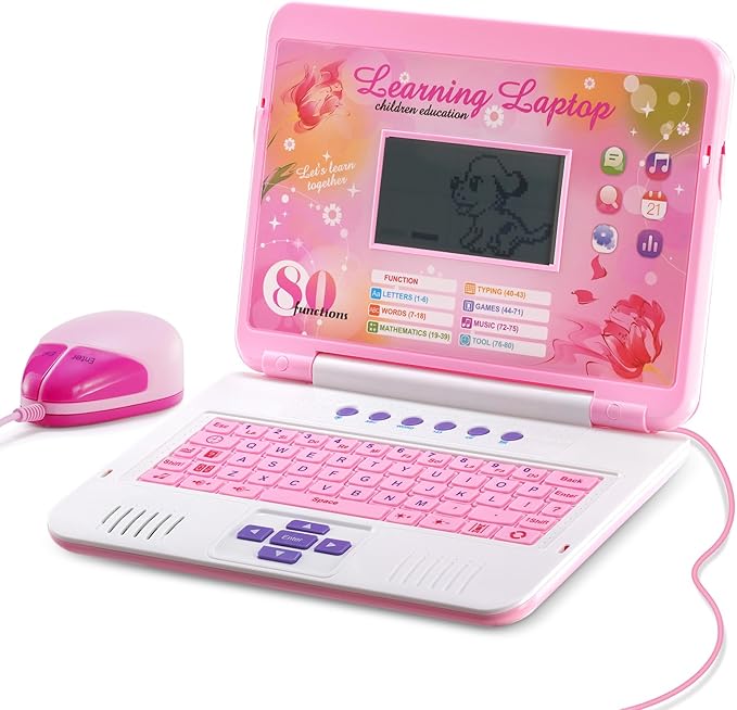Pink Kids Learning Laptop Toy with Mouse