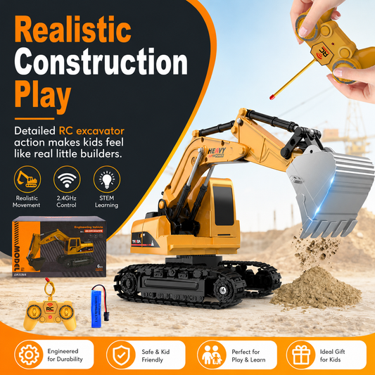 Rechargeable Remote Control Excavator Toy for Kids – RC Construction Truck for Boys and Girls Ages 6+