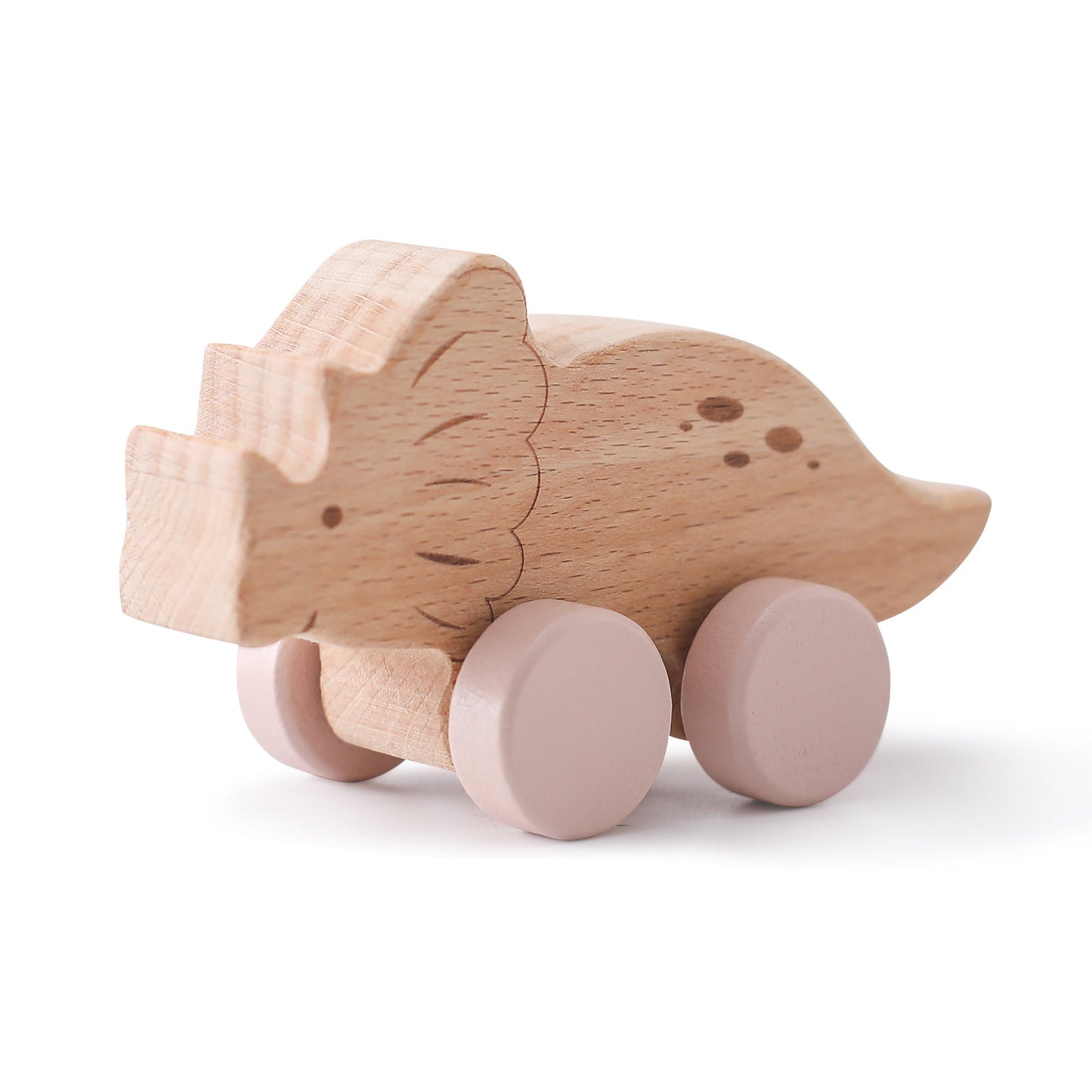 Montessori Wooden Dinosaur Toy with Wheels Triceratops