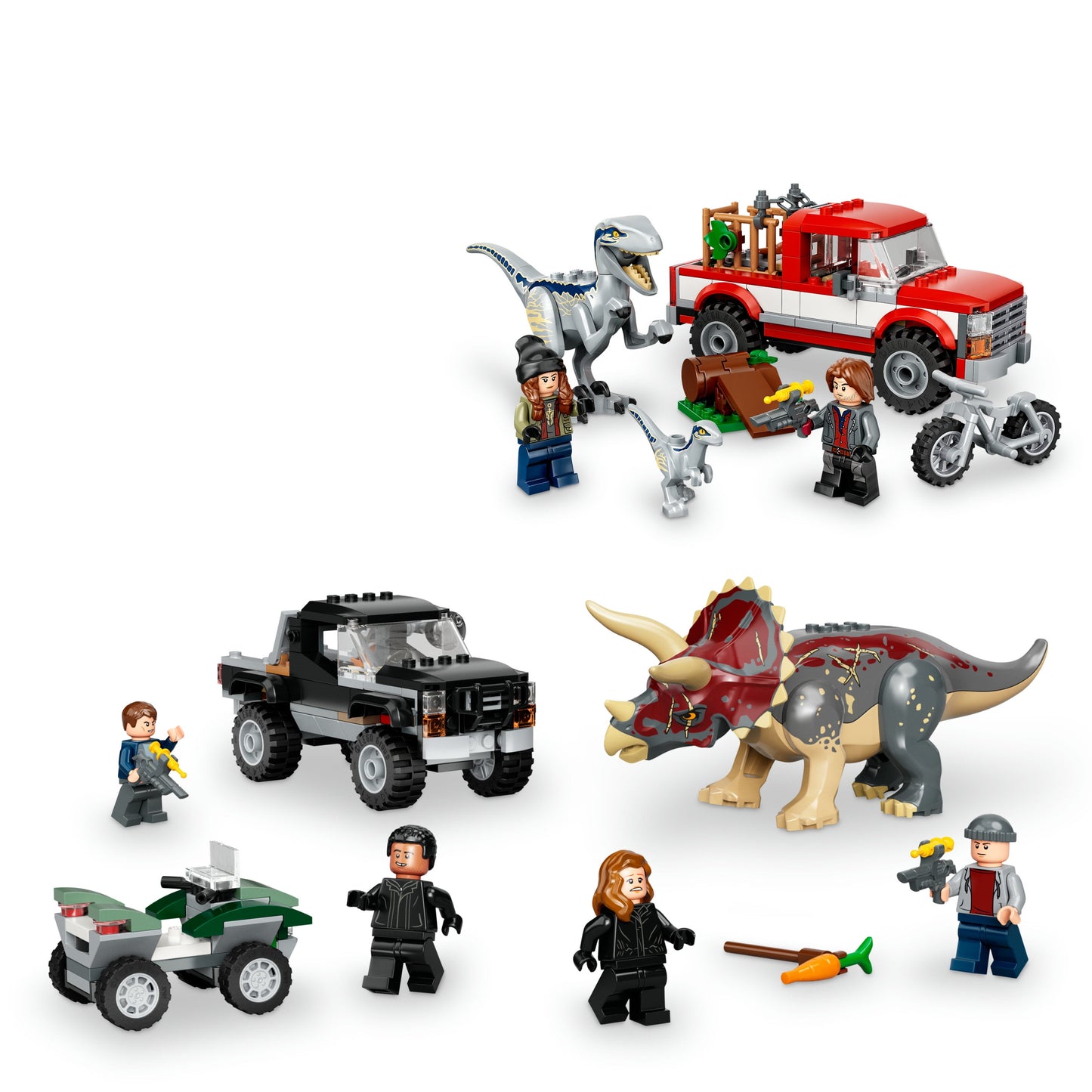 Jurassic World Dino Combo Pack 66774 Toy Value Pack, 2 in 1 Triceratops and Velociraptor Gift Set, Jurassic World Toy with Dinosaur and Truck Toys, Christmas Gift for Kids Ages 7 and Up