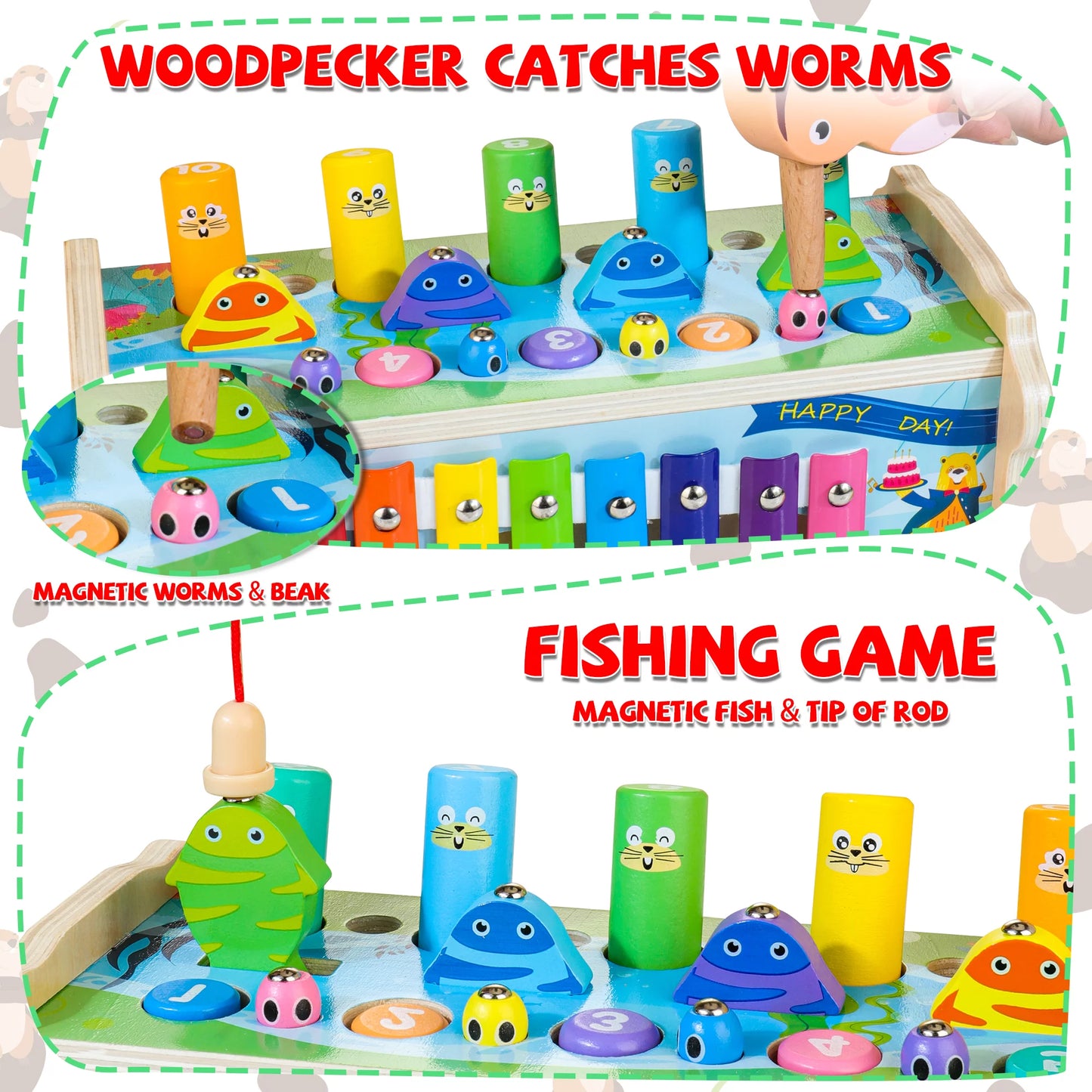 7-In-1 Wooden Hammering & Pounding Toy for Kids,Montessori Educational Activity Toys with Hammers & Mallets Gift for Toddlers Age 1 2 3