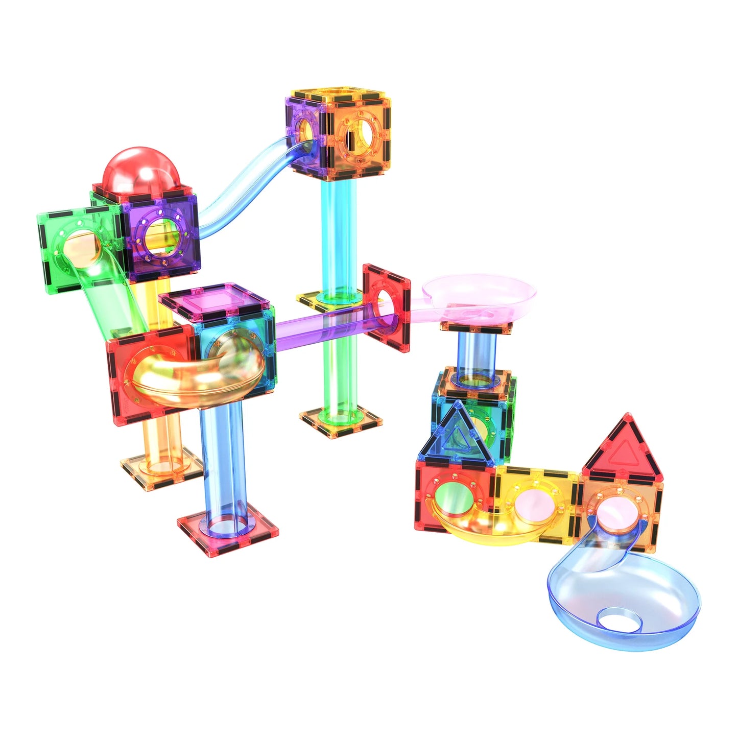 70 PC Marble Race Track Building Block & Magnetic Tiles, Building STEM Toy for Kids 3+