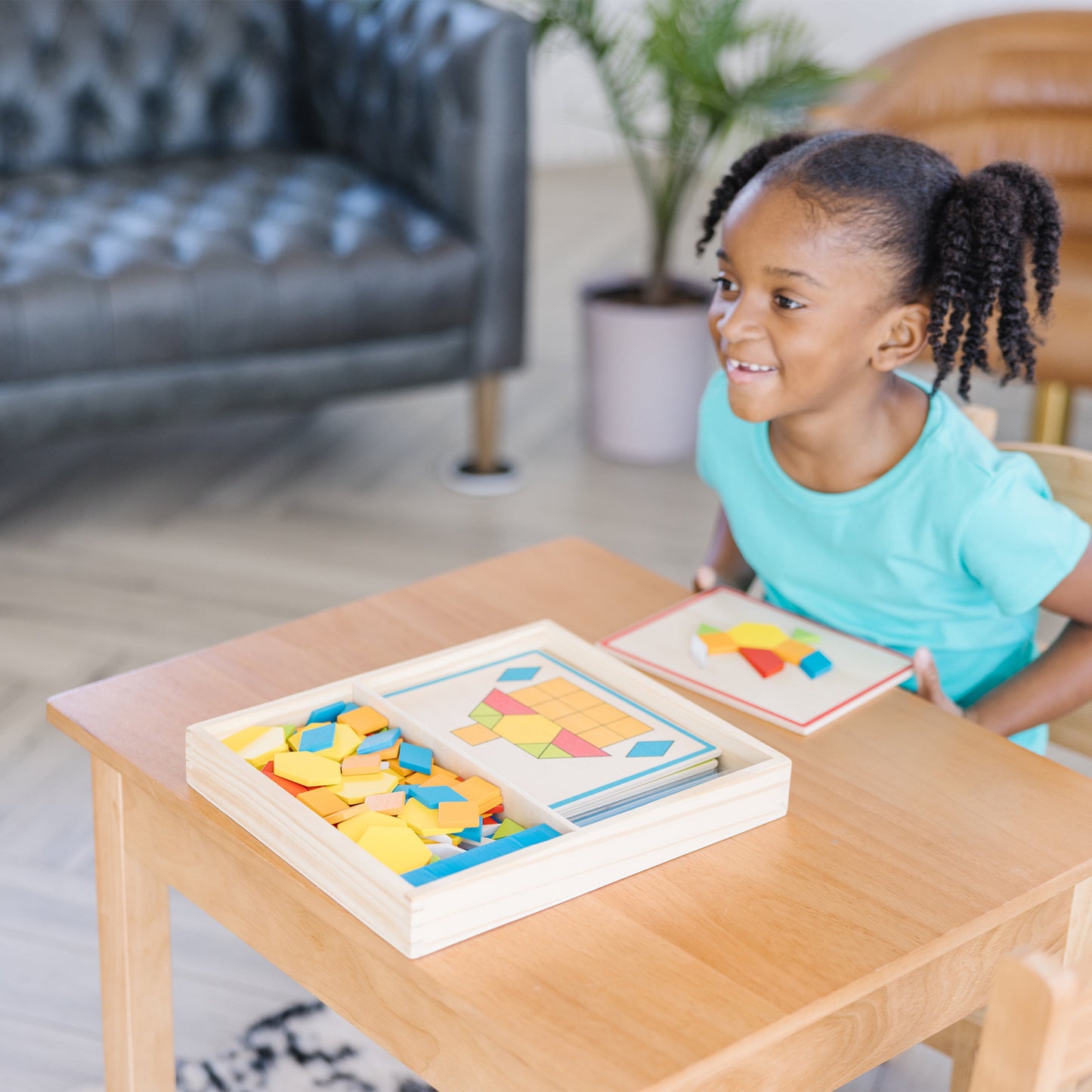 Pattern Blocks and Boards - Classic Toy with 120 Solid Wood Shapes and 5 Double-Sided Panels, Multi-Colored Animals Puzzle