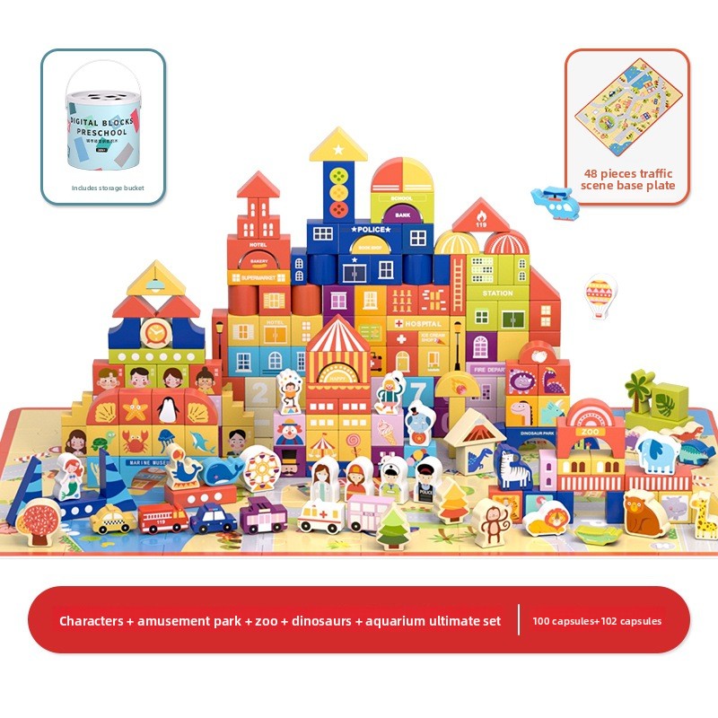 Creative Large Blocks Set 202pcs+48BaseCity+Fig+Park+Zoo+Dino+Aqua
