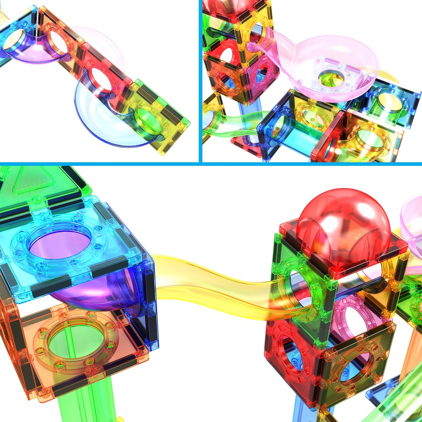 70 PC Marble Race Track Building Block & Magnetic Tiles, Building STEM Toy for Kids 3+