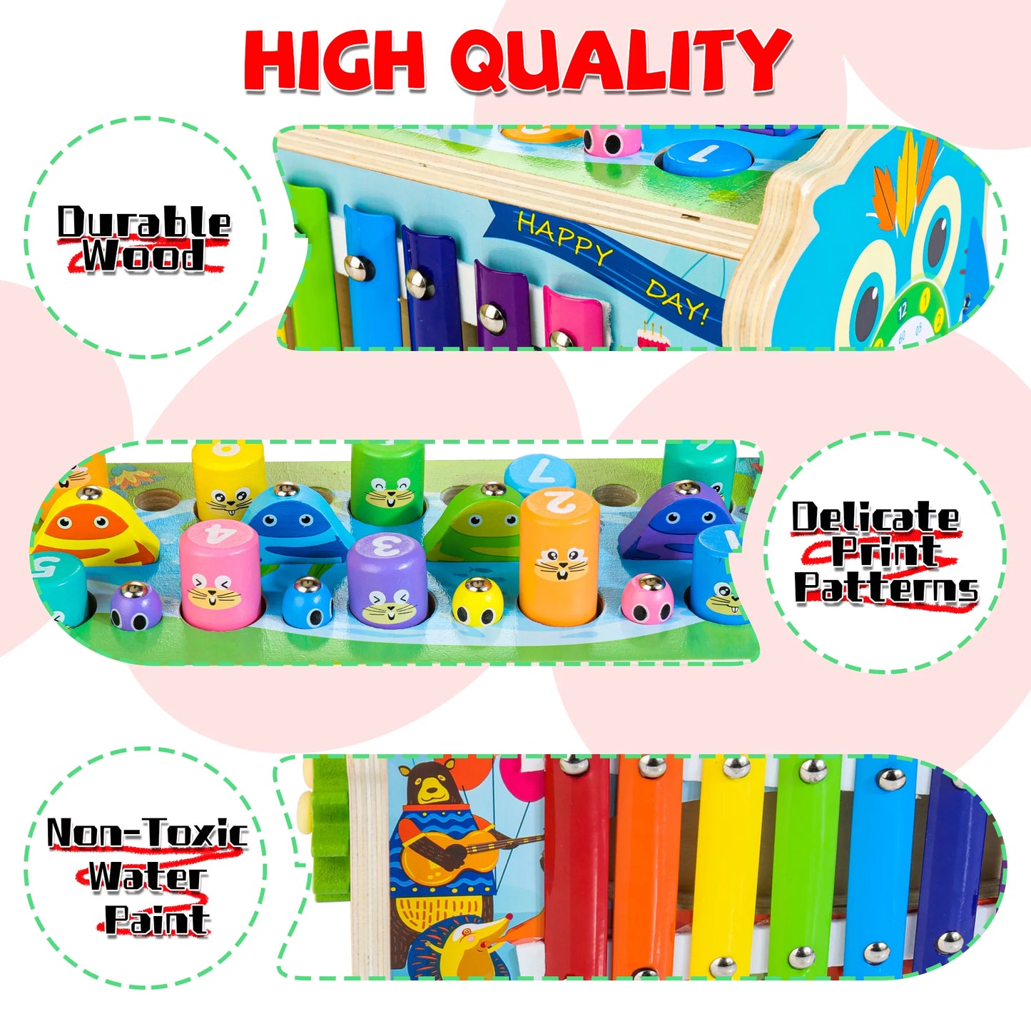 7-In-1 Wooden Hammering & Pounding Toy for Kids,Montessori Educational Activity Toys with Hammers & Mallets Gift for Toddlers Age 1 2 3