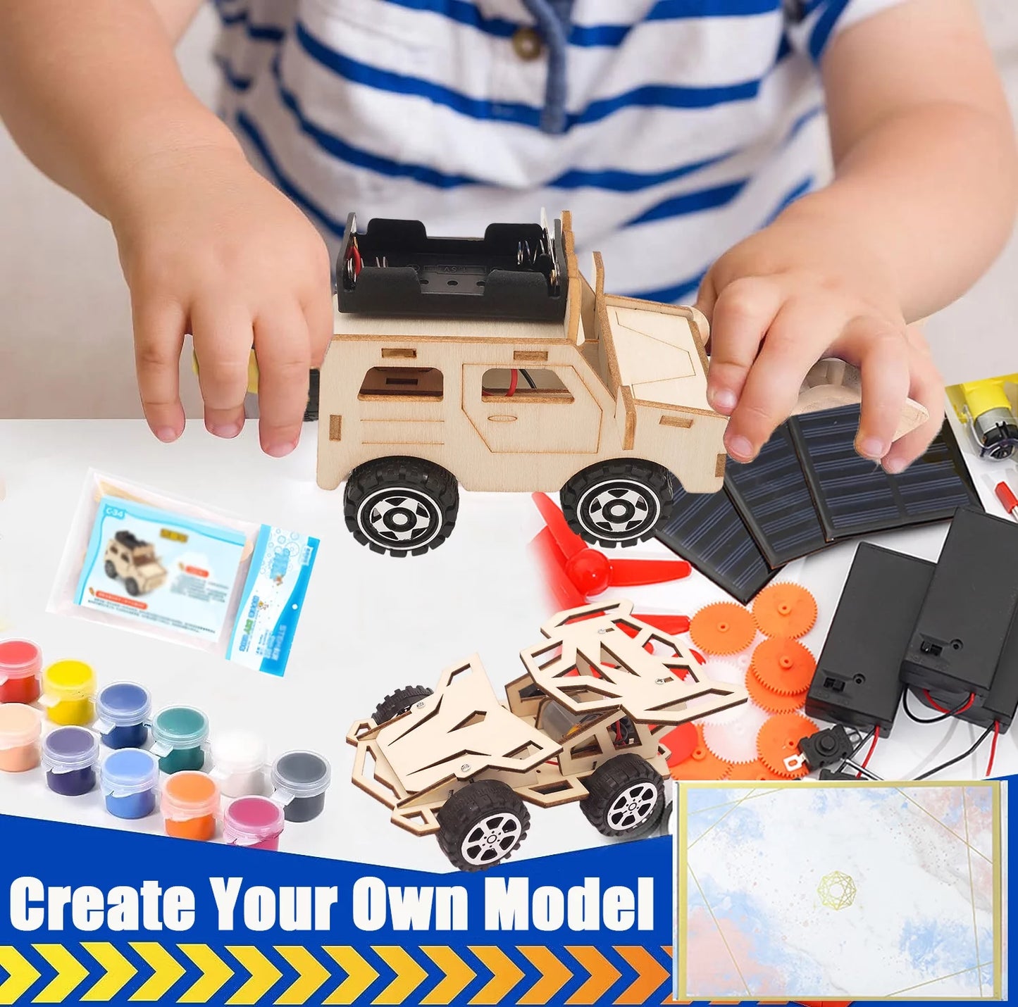 5 in 1 STEM Building Kits for Kids, Wooden Car Model Kit for Kids, DIY 3D Wood Puzzles Craft Projects Set, Gift Toys for Ages 6-12 Boys Girls