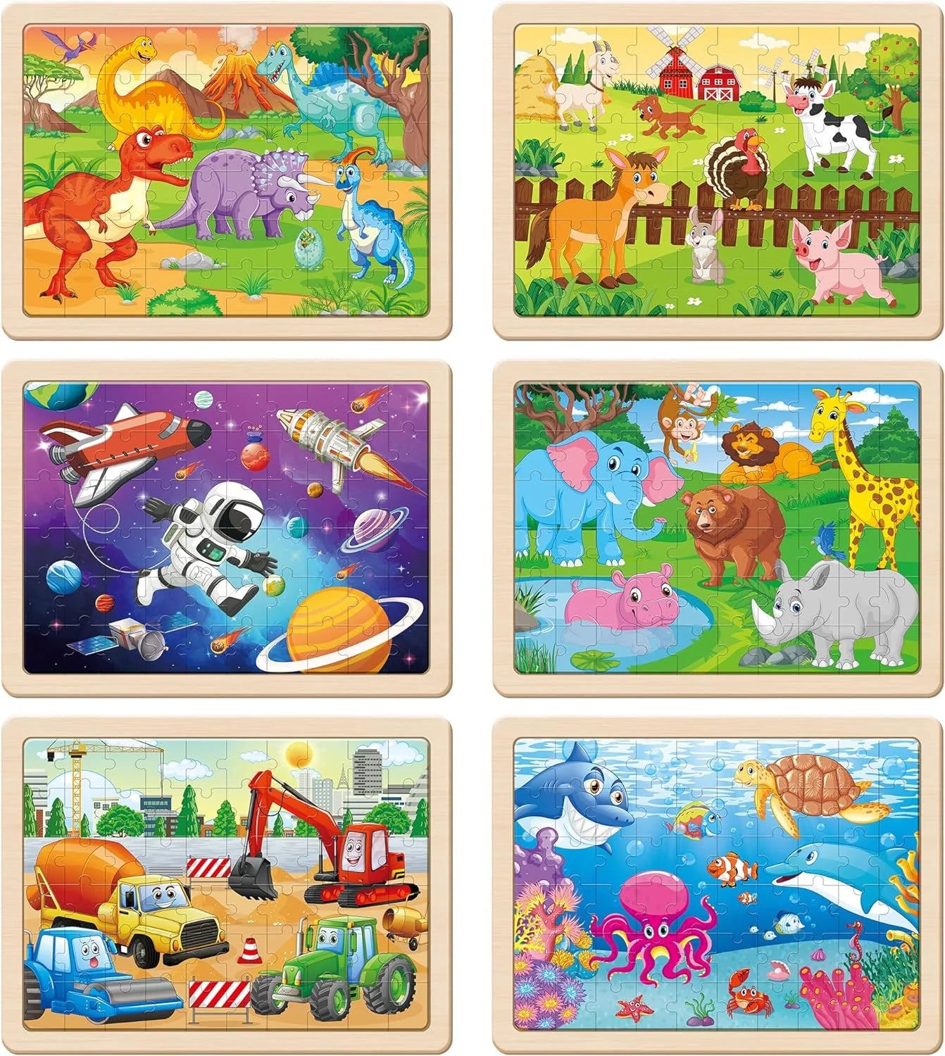 Wooden Puzzles for Kids Ages 4-6, 6 Packs 60 Pcs Jigsaw Puzzles Preschool Educational Toys Gifts for Children Ages 4-8, Kids Puzzles for 4+ Year Olds Boys Girls, Wood Puzzles Ages 3 4 5 6 7 8