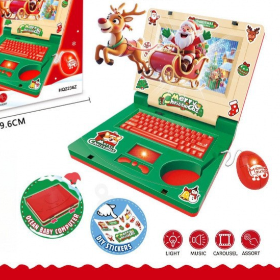 Kids Pretend Learning Laptop with Lights & Music – Color Options