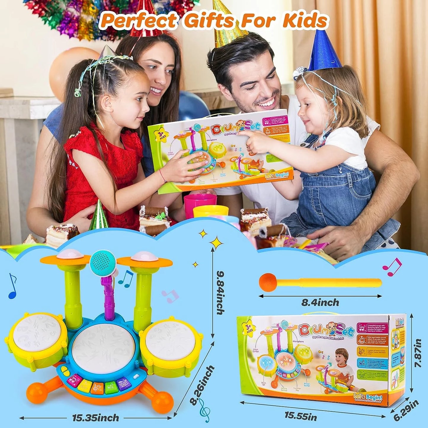 Drum Sets for Kids, Toys for 1 Year Old, Educational Learning Toys for 2 3 4 5 6 Year, Light up Baby Music Toy for Boys Girls Birthday Gift