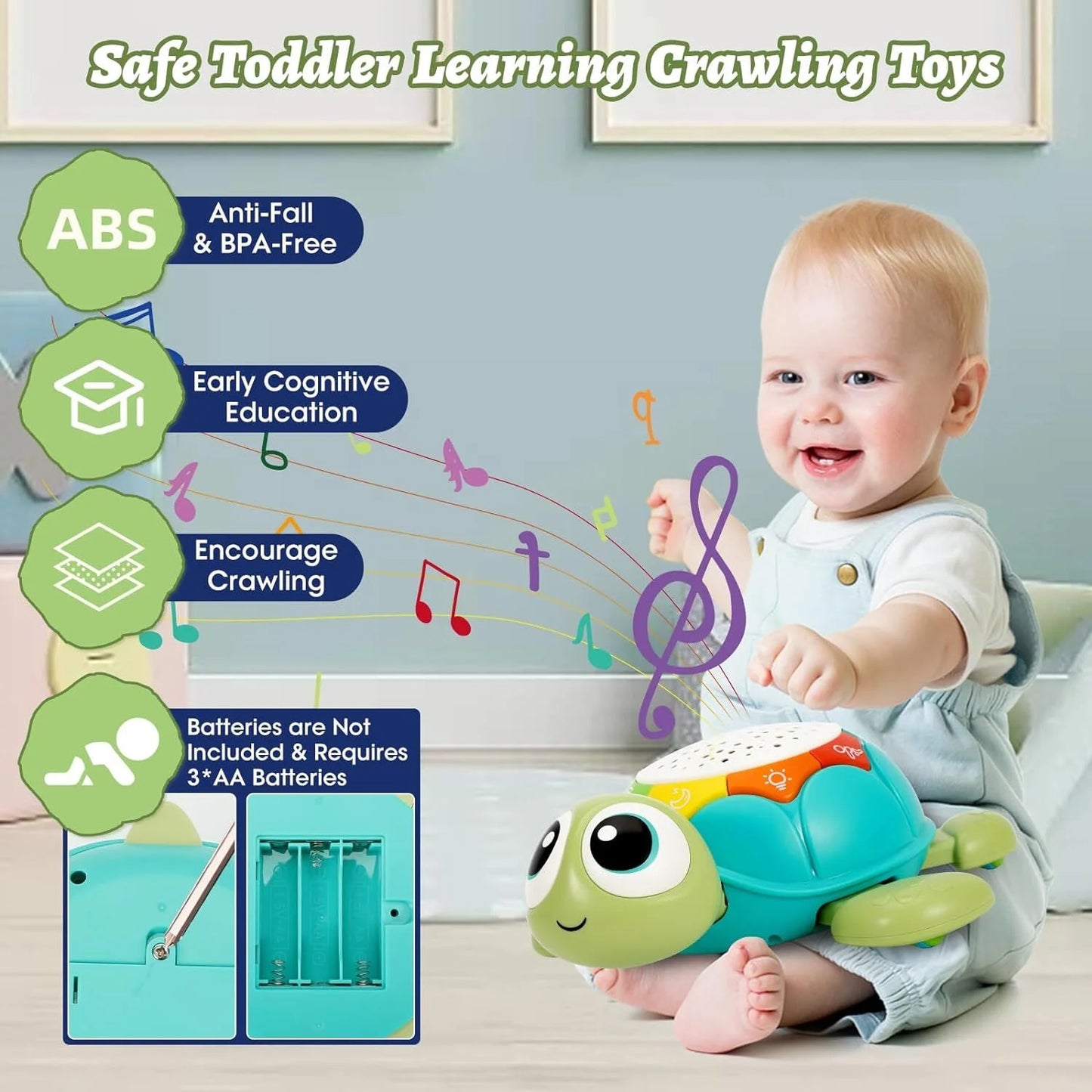 Baby Toys 6 to 12 Months, Musical Turtle Crawling Baby Toys for 12-18 Months, Early Learning Educational Toy with Light & Sound, Birthday Toy for Infant Toddler Boy Girl 7 8 9 10 Month 1-2 Year Old