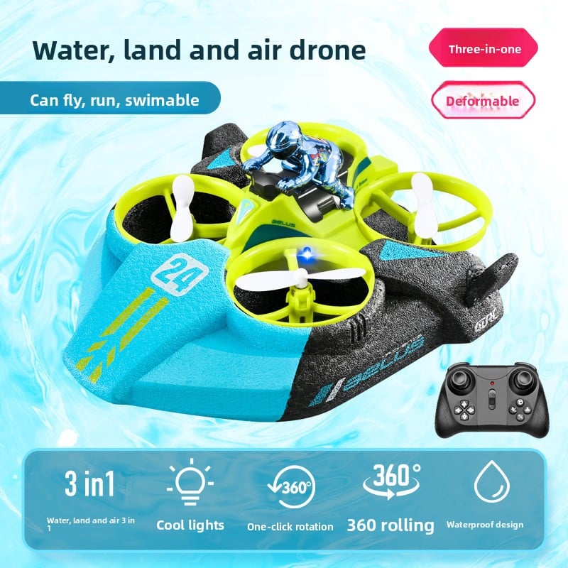 3-in-1 Remote Control Aircraft Toy for Kids Green V24 Land, Sea and Air TriadEnglish three groups of batteries