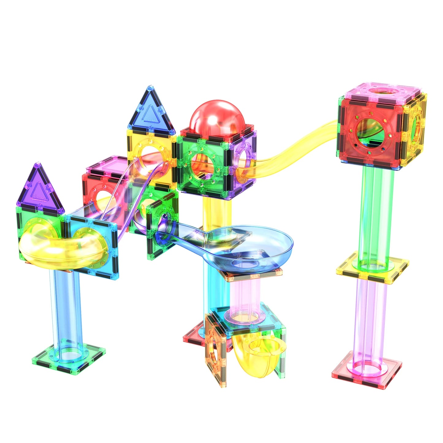 70 PC Marble Race Track Building Block & Magnetic Tiles, Building STEM Toy for Kids 3+
