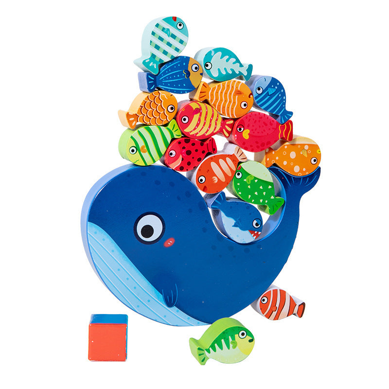 Wooden Balance Stacking Blocks for Kids Ocean whale balancing jenga