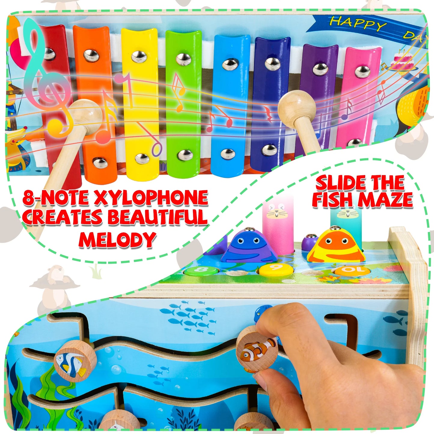 7-In-1 Wooden Hammering & Pounding Toy for Kids,Montessori Educational Activity Toys with Hammers & Mallets Gift for Toddlers Age 1 2 3