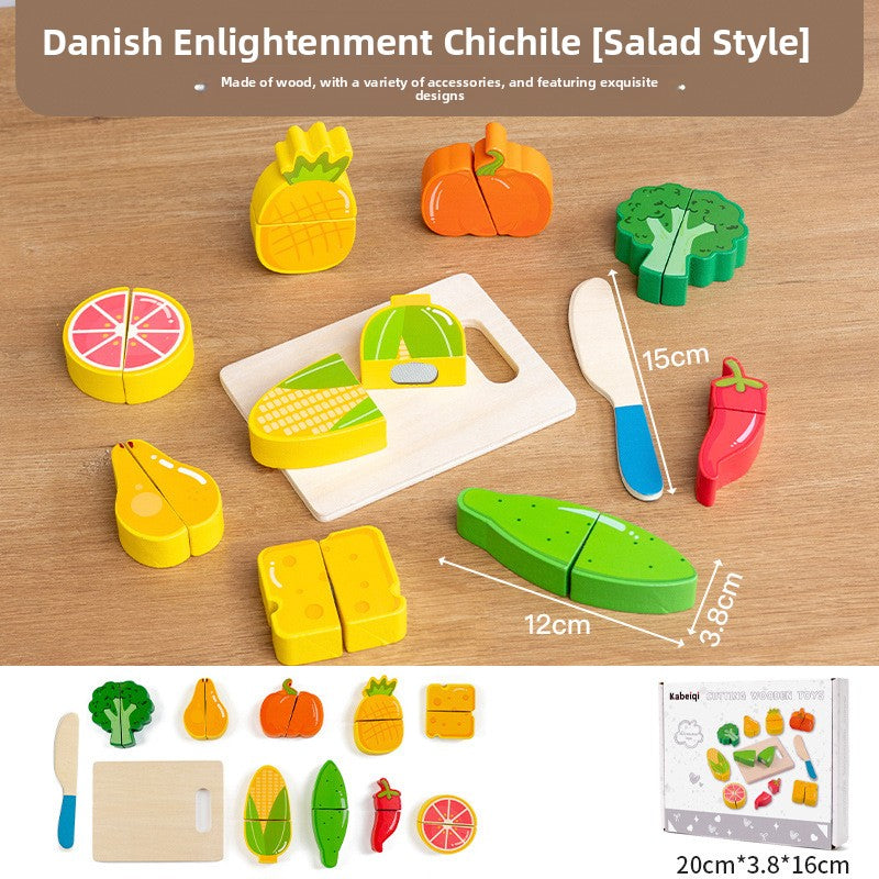 Wooden Pretend Food Cutting Toys – Fruit, Vegetable & Dessert Sets