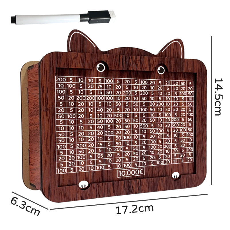 Wooden Savings Box with Money Counter Cat Printed 10k EUR