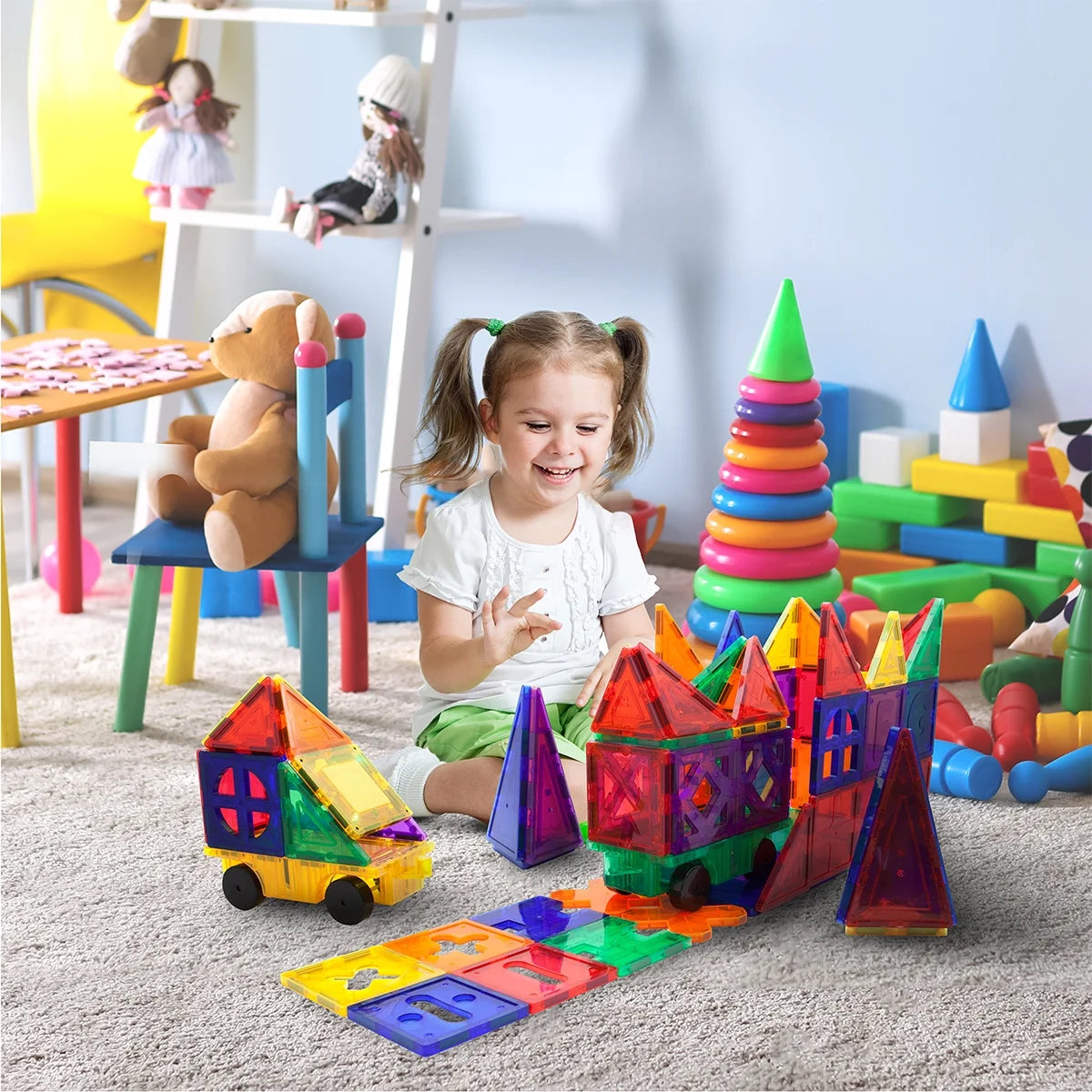 180 Piece Set 3D Color Magnetic Building Block Toy Deluxe Construction Kit, Multicolor