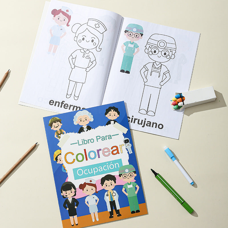 A4 Spanish Early Childhood Educational Cognitive Coloring Book Simple Drawing Doodle Book 16 Pages