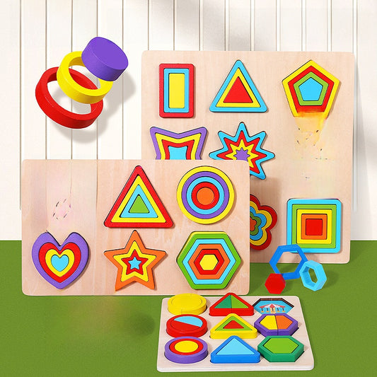 Geometric Wooden Puzzle Blocks for Kids