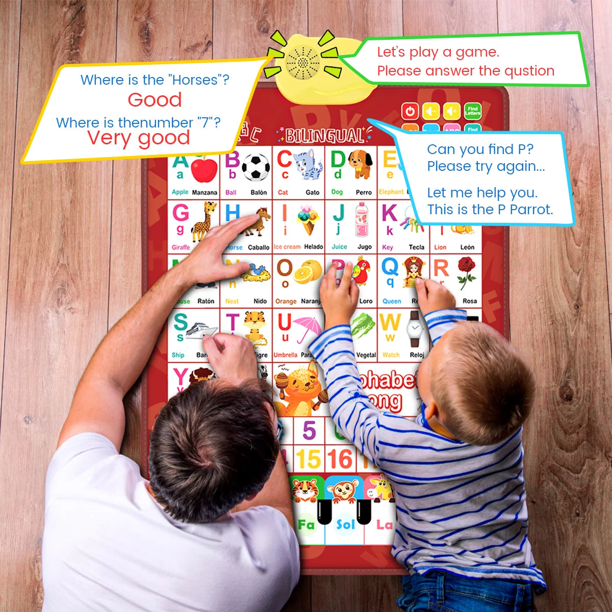 Electronic Alphabet Wall Chart, Toddler Learning Toys , Educational Toys ABC Preschool Poster, Alphabet Learning Toys, Toys for Ages 2-6, English & Spanish, Red