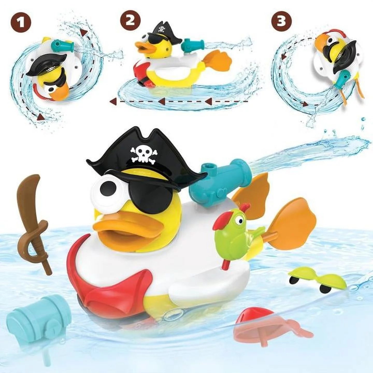 Jet Duck Pirate Bath Toy with Powered Water Cannon Shooter - Sensory Development & Bath Time Fun for Kids - Ages 2+