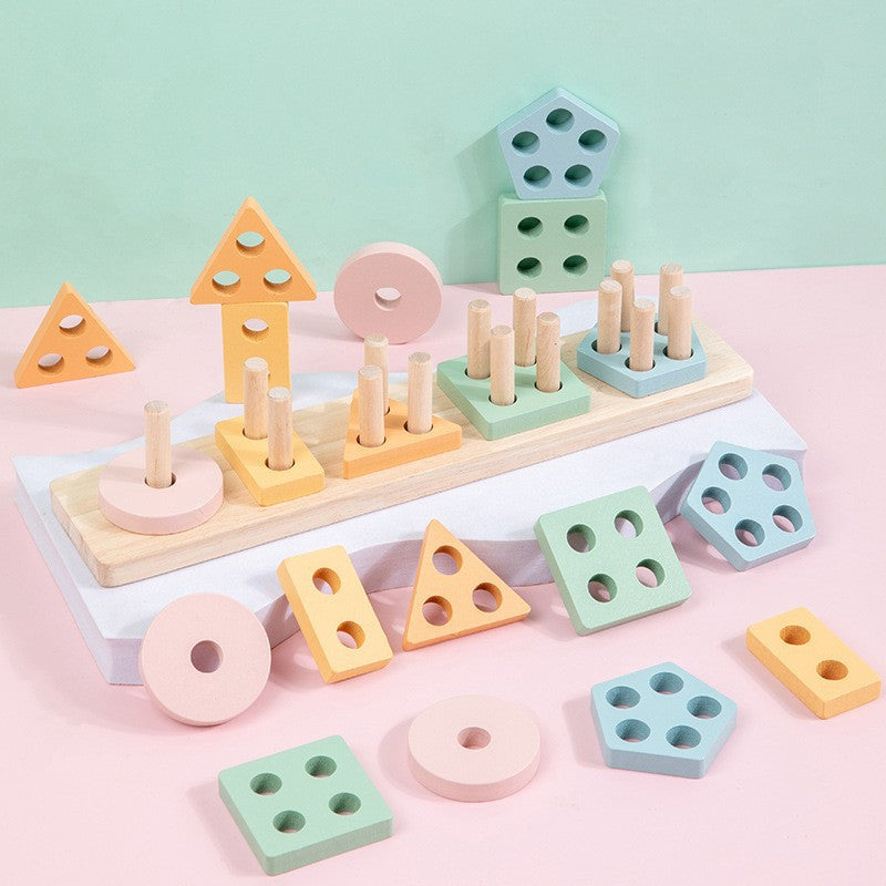 Wooden Geometric Shape Matching Toy – Five-Pillar Sorting Puzzle