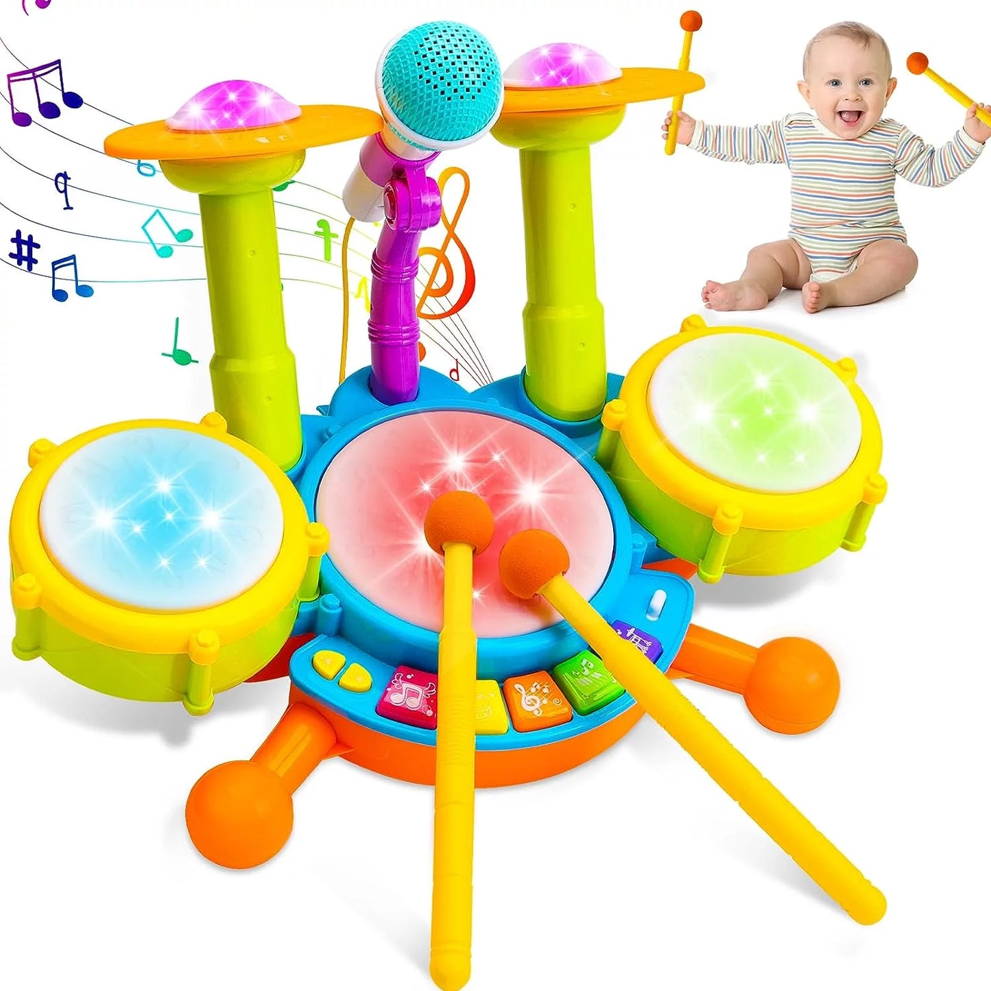 Drum Sets for Kids, Toys for 1 Year Old, Educational Learning Toys for 2 3 4 5 6 Year, Light up Baby Music Toy for Boys Girls Birthday Gift