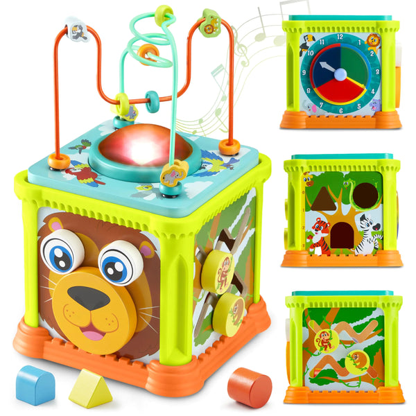 🦁 Jungle Journey: 5-in-1 Wooden Montessori Activity Cube with Music & Lights! 🦁🎵 🦁 Jungle Journey: 5-in-1 Wooden Montessori Activity Cube with Music & Lights! 🦁🎵