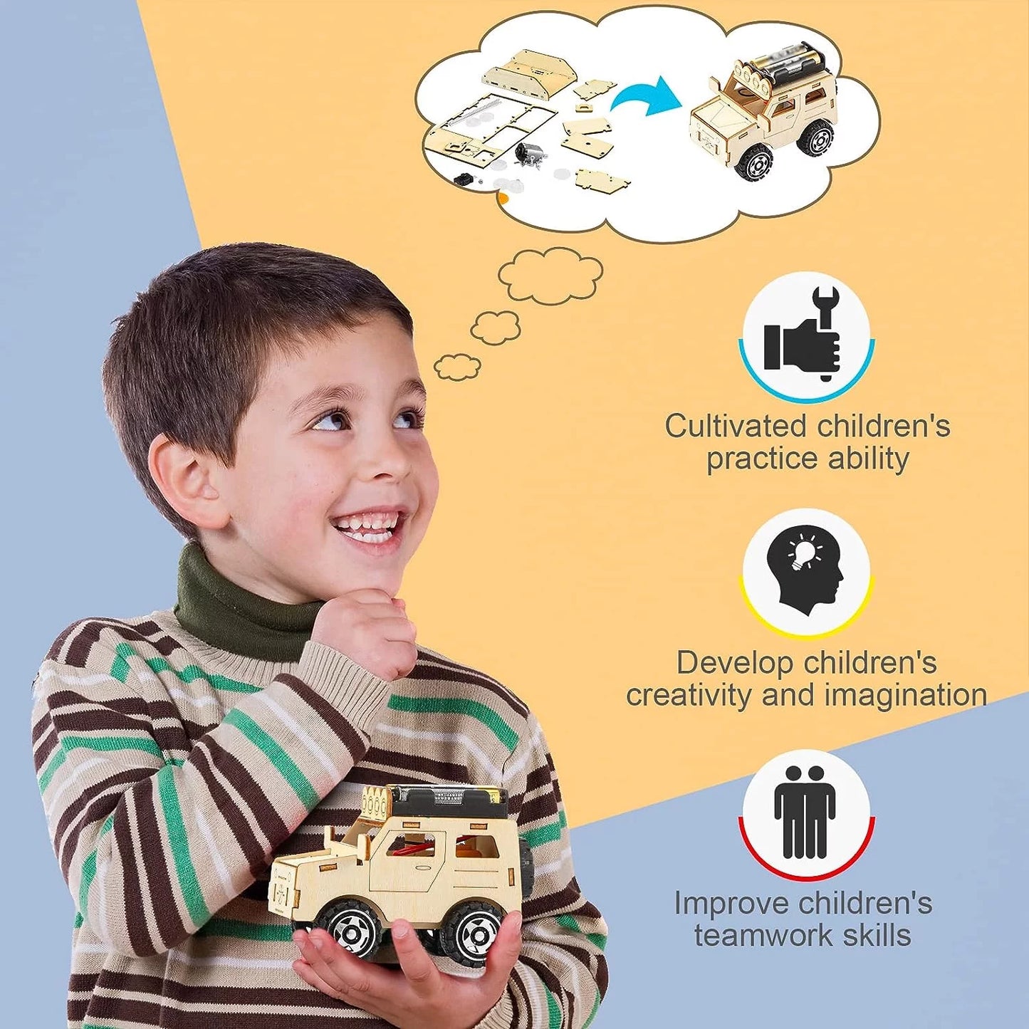 5 in 1 STEM Building Kits for Kids, Wooden Car Model Kit for Kids, DIY 3D Wood Puzzles Craft Projects Set, Gift Toys for Ages 6-12 Boys Girls