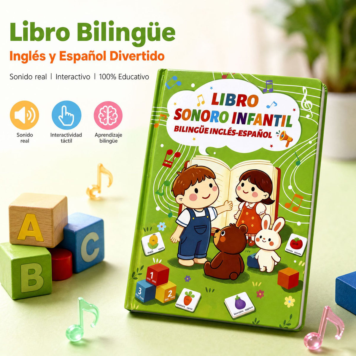 Spanish-English Bilingual Interactive Learning Book for Children