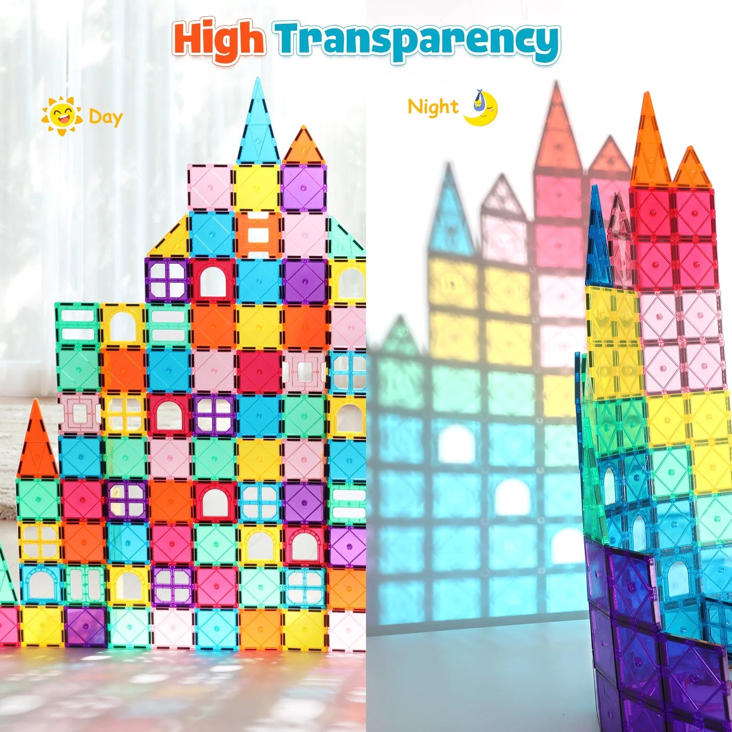 100 Pcs Magnetic Tiles Building Blocks with 2 Cars, STEM Toys 3D Building Sets Gifts for Boys and Girls
