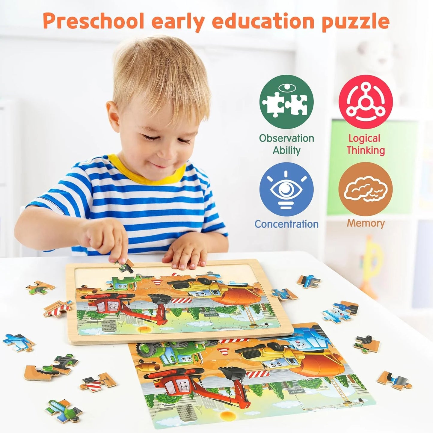 Wooden Puzzles for Kids Ages 4-6, 6 Packs 60 Pcs Jigsaw Puzzles Preschool Educational Toys Gifts for Children Ages 4-8, Kids Puzzles for 4+ Year Olds Boys Girls, Wood Puzzles Ages 3 4 5 6 7 8