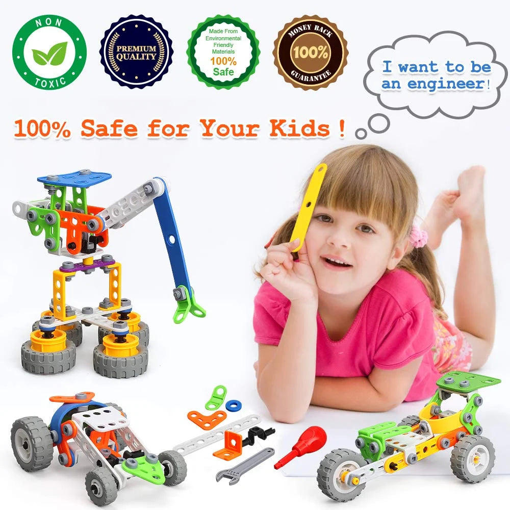 175 Pieces Building Blocks STEM Toys for 4 5 6 7 8+ Year Old Boys Erector Sets Kits Building Toys for Kids Age 4-8 6-8 5-7 8-10 Creative Learning Game Engineering Stem Projects Activities Gift