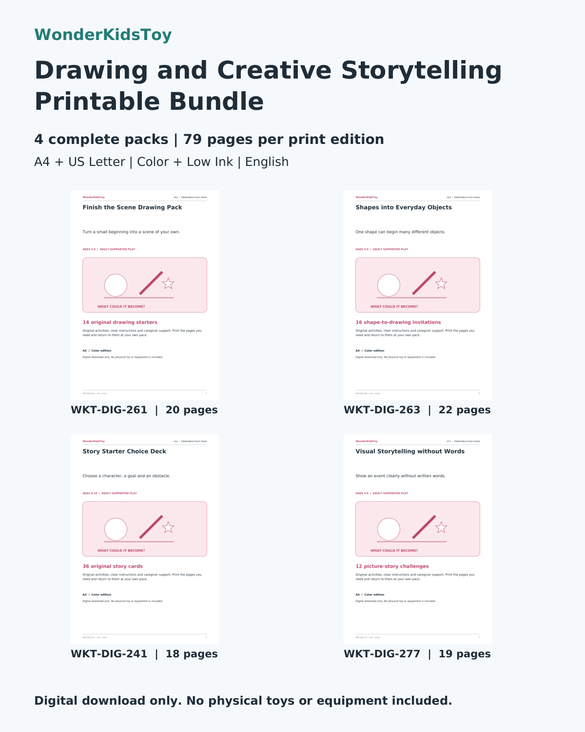 Drawing and Creative Storytelling Printable Bundle: printable PDF bundle cover showing its four included packs