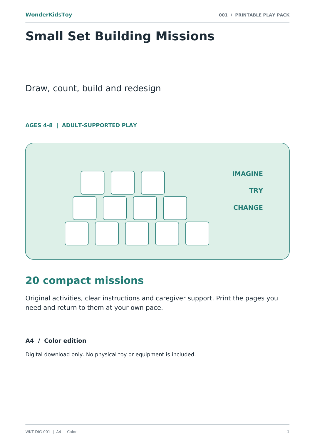 Small Set Building Missions — printable PDF activity pack cover
