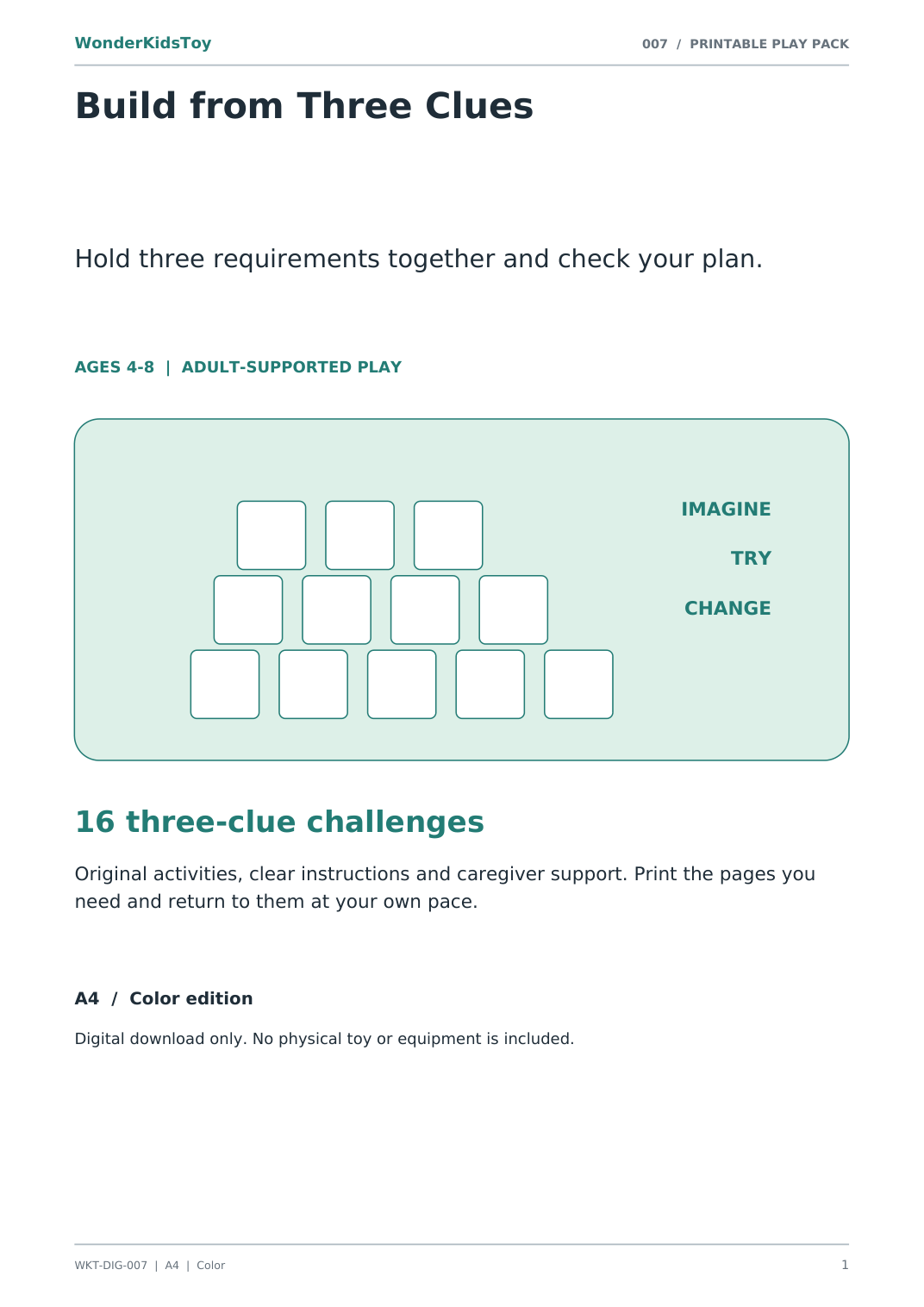 Build from Three Clues: printable PDF activity pack cover