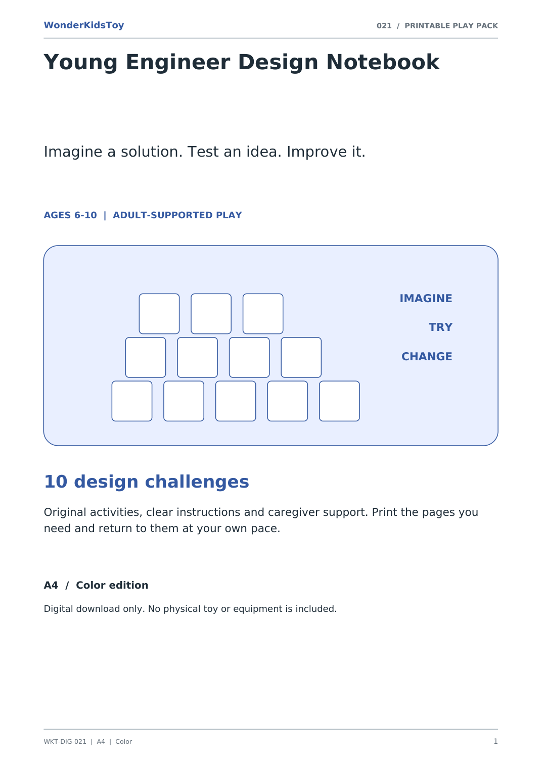 Young Engineer Design Notebook: printable PDF activity pack cover