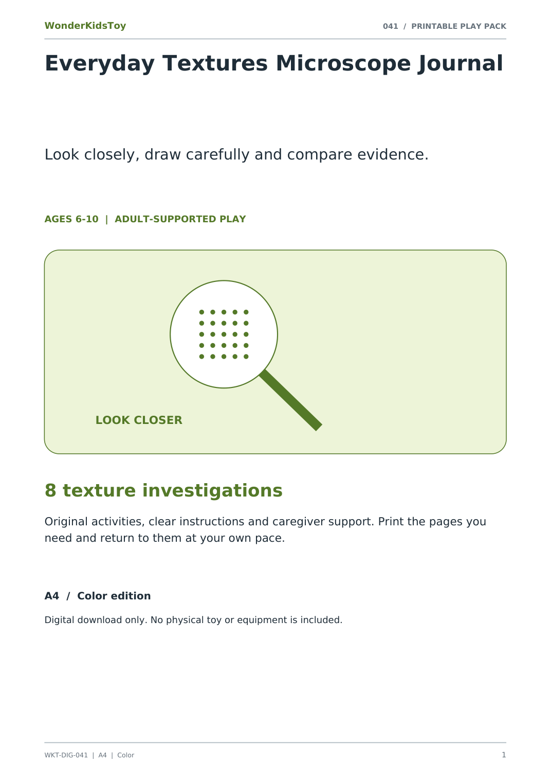 Everyday Textures Microscope Journal: printable PDF activity pack cover