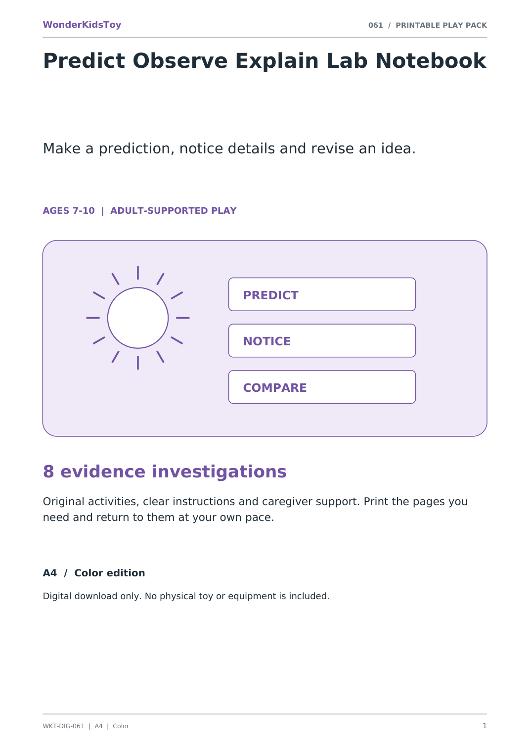 Predict Observe Explain Lab Notebook: printable PDF activity pack cover