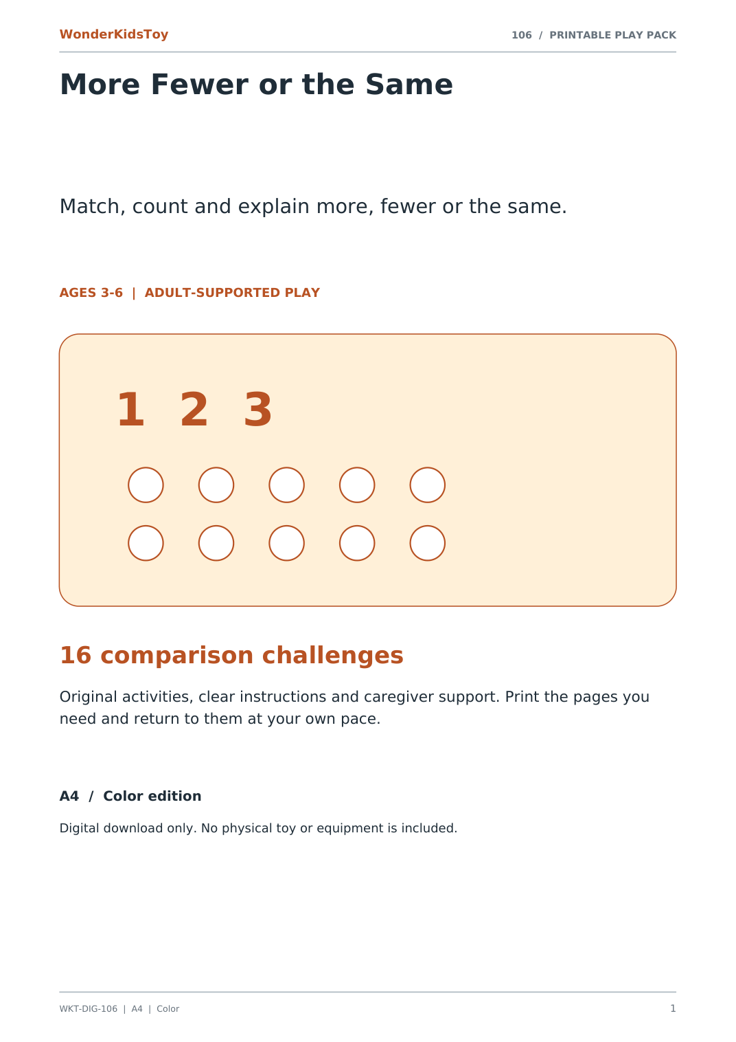 More Fewer or the Same: printable PDF activity pack cover
