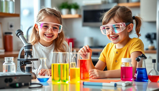 Children conducting a colorful chemistry experiment with a kids science experiments kit