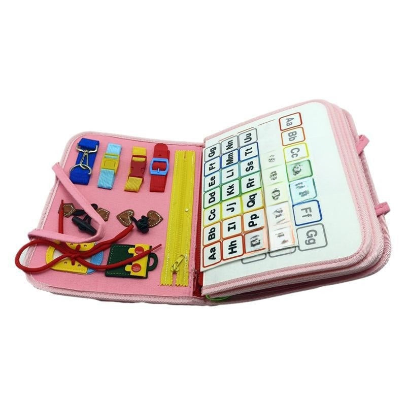 Felt busy board with practical activities for individual play preferences