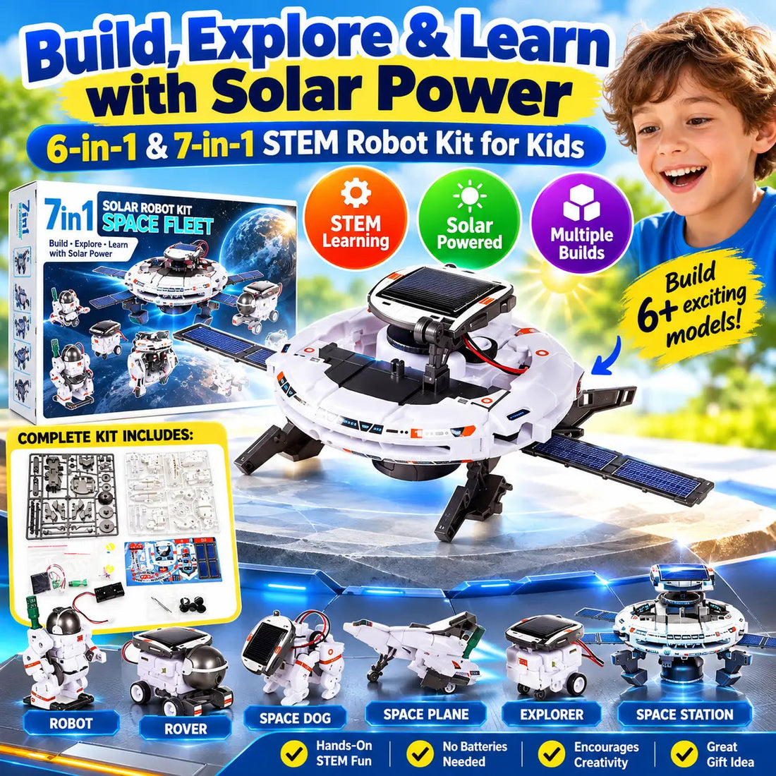 Solar-powered assembly robot toy